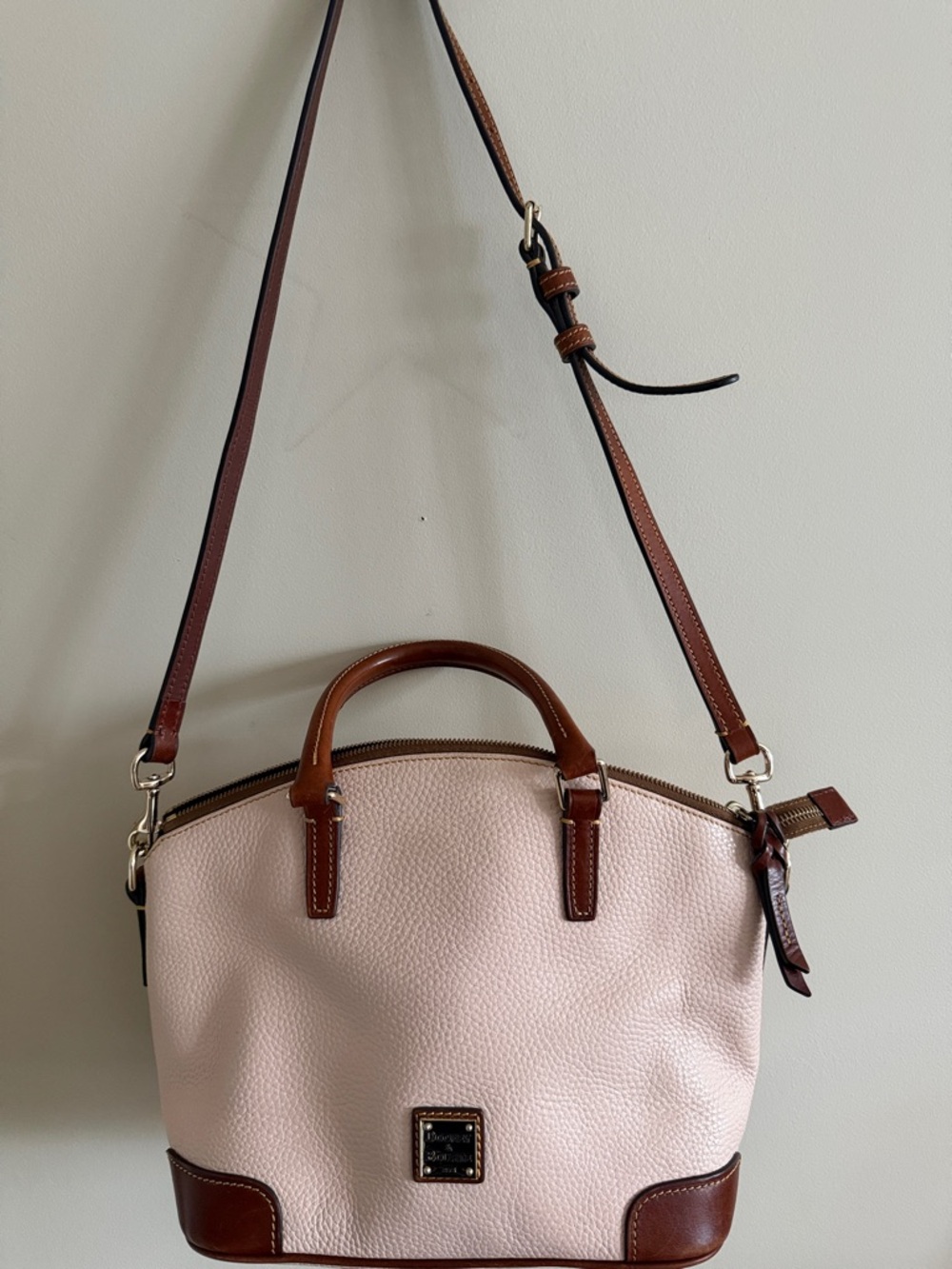 Dooney & Bourke Pale Pink Pebbled Leather Crossbody with Brown Trim